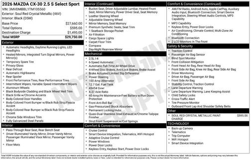 Soul Red Crystal Metallic 2026 Mazda CX-30 Select