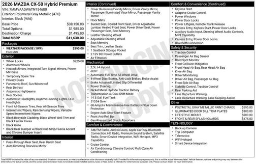 Polymetal Gray Metallic 2026 Mazda CX-50 Premium