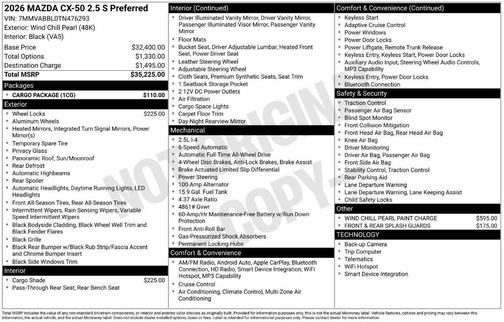 Wind Chill Pearl 2026 Mazda CX-50 2.5 S PREFERRED