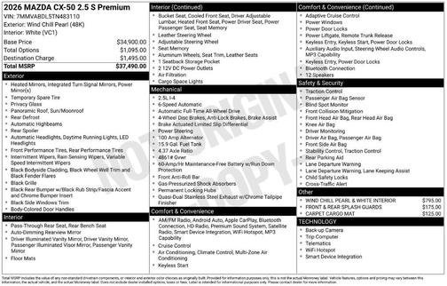 Wind Chill Pearl 2026 Mazda CX-50 2.5 S PREMIUM