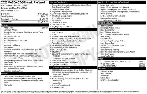 Jet Black Mica 2026 Mazda CX-50 Hybrid PREFERRED