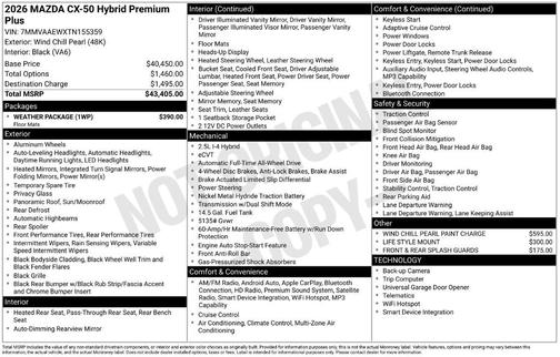 Wind Chill Pearl 2026 Mazda CX-50 Premium Plus