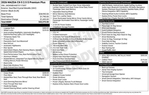 Soul Red Crystal Metallic 2026 Mazda CX-5 Premium Plus