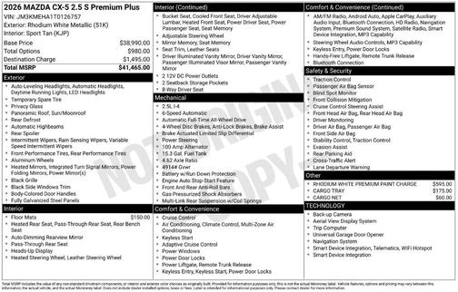 Rhodium White Metallic 2026 Mazda CX-5 Premium Plus