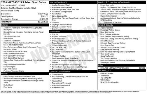 Soul Red Crystal Metallic 2026 Mazda Mazda3 FWD w/Select Package