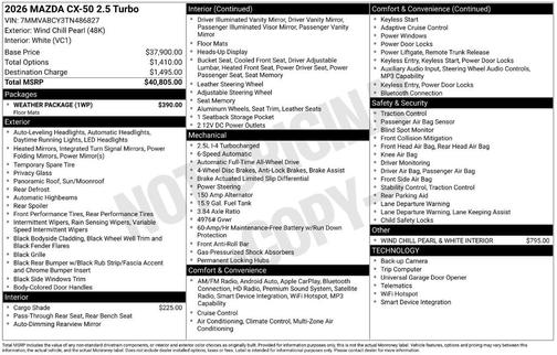 Wind Chill Pearl 2026 Mazda CX-50 2.5 Turbo