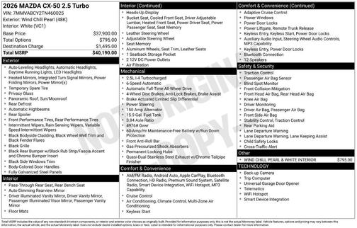 Wind Chill Pearl 2026 Mazda CX-50 2.5 Turbo