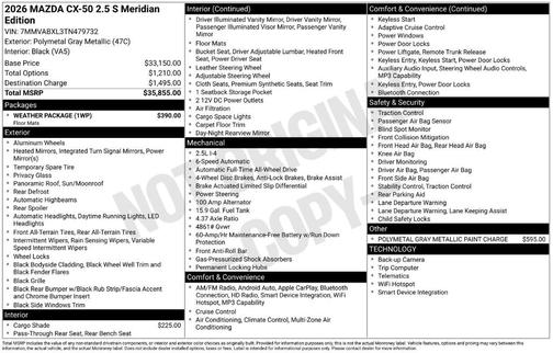 Polymetal Gray Metallic 2026 Mazda CX-50 2.5 S Meridian Edition
