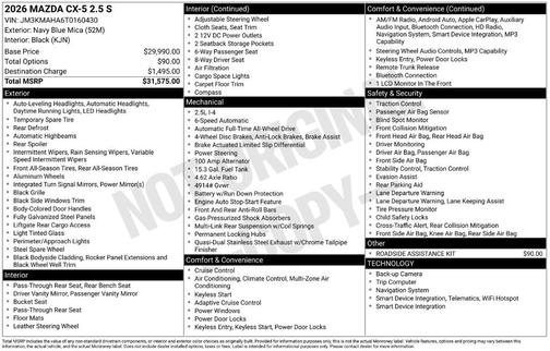 Navy Blue Mica 2026 Mazda CX-5 2.5T