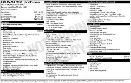 Ingot Blue Metallic 2026 Mazda CX-50 Hybrid PREMIUM