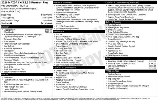 Rhodium White Metallic 2026 Mazda CX-5 Premium Plus