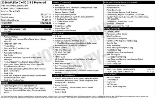 Wind Chill Pearl 2026 Mazda CX-50 2.5 S PREFERRED