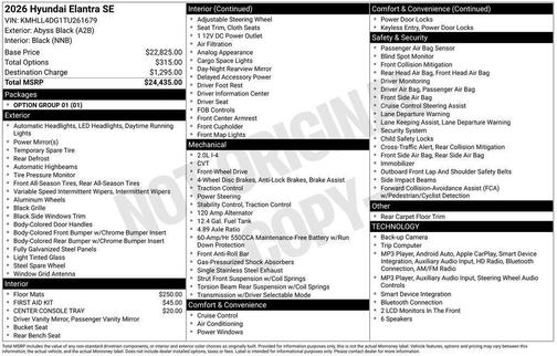 Black 2026 Hyundai ELANTRA SE