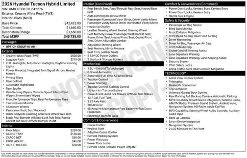 Pearl 2026 Hyundai TUCSON Hybrid Limited