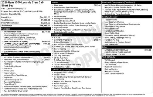 Ivory White Tri-Coat Pearlcoat 2026 RAM 1500 Laramie