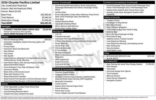 Red Hot Pearlcoat 2026 Chrysler Pacifica Limited