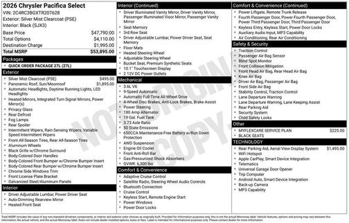Silver Mist Clearcoat 2026 Chrysler Pacifica L