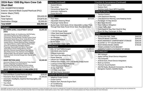Diamond Black Crystal Pearlcoat 2026 RAM 1500 Big Horn/Lone Star