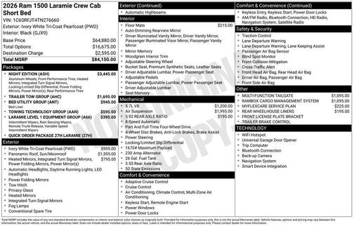 Ivory White Tri-Coat Pearlcoat 2026 RAM 1500 Laramie