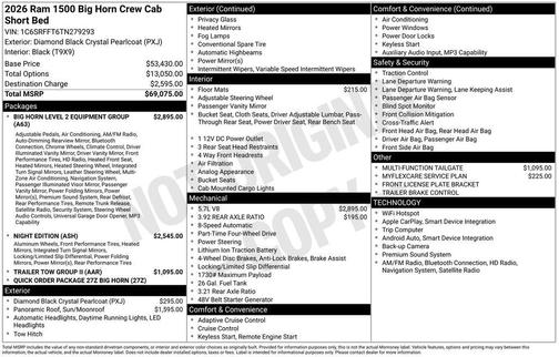 Diamond Black Crystal Pearlcoat 2026 RAM 1500 Big Horn/Lone Star