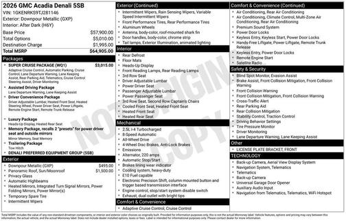Metallic 2026 GMC Acadia Denali