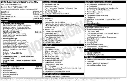 Cherry Red Tintcoat 2026 Buick Enclave Sport Touring