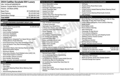 Crystal White Tri-Coat 2024 Cadillac Escalade ESV Luxury