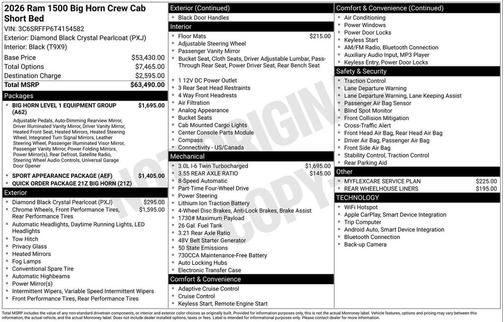 Diamond Black Crystal Pearlcoat 2026 RAM 1500 Big Horn/Lone Star