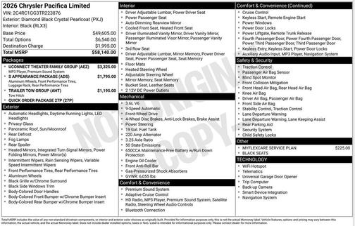 Diamond Black Crystal Pearlcoat 2026 Chrysler Pacifica Limited
