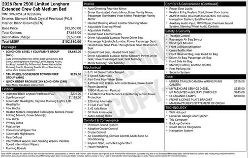Diamond Black Crystal Pearlcoat 2026 RAM 2500 Longhorn