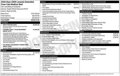 Bright White Clearcoat 2026 RAM 2500 Laramie Mega Cab 4x4 6'4' Box