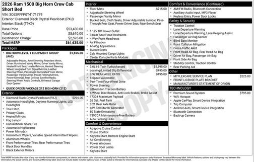 Diamond Black Crystal Pearlcoat 2026 RAM 1500 Big Horn/Lone Star