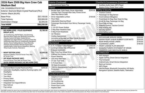 Diamond Black Crystal Pearlcoat 2026 RAM 2500 Big Horn