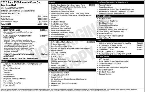 Ceramic Gray Clearcoat 2026 RAM 2500 Laramie Crew Cab 4x4 6'4' Box