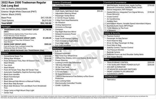 2022 RAM 2500 Tradesman Regular Cab 4x4 8' Box