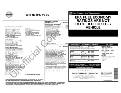 2015 Nissan NV Cargo NV1500 SV V6