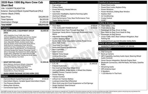 Diamond Black Crystal Pearlcoat 2020 RAM 1500 Big Horn/Lone Star