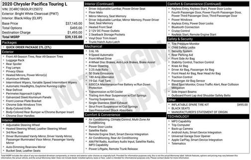 Bright White Clearcoat 2020 Chrysler Pacifica Touring L