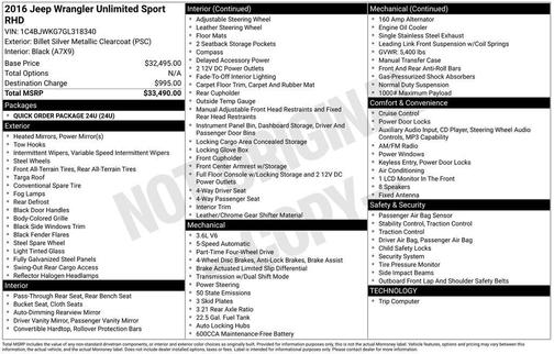 2016 Jeep Wrangler Unlimited Sport RHD