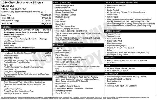 2020 Chevrolet Corvette Stingray w/2LT