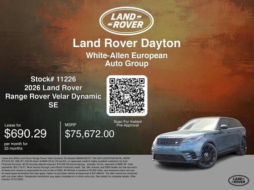 2026 Land Rover Range Rover Velar P250 Dynamic SE