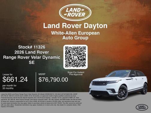2026 Land Rover Range Rover Velar P400 Dynamic SE