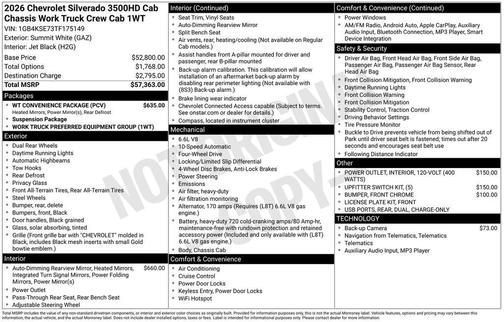 Summit White 2026 Chevrolet Silverado 3500 WT