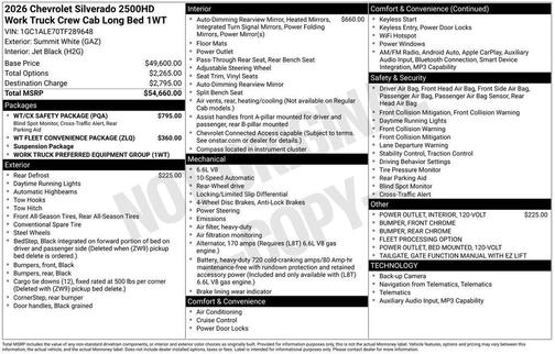 Summit White 2026 Chevrolet Silverado 2500 Crew Cab, Long Bed, WT, RWD