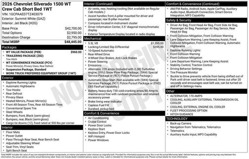Summit White 2026 Chevrolet Silverado 1500 WT