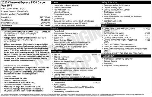 2025 Chevrolet Express 2500 RWD 2500 Extended Wheelbase WT