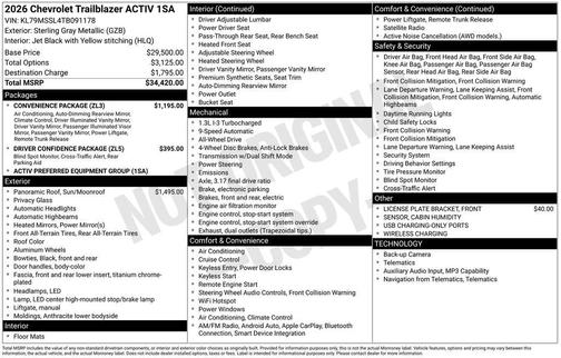 Sterling Gray Metallic 2026 Chevrolet Trailblazer ACTIV