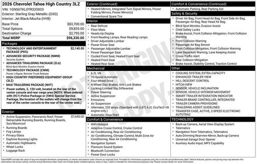 Sterling Gray Metallic 2026 Chevrolet Tahoe 4WD High Country