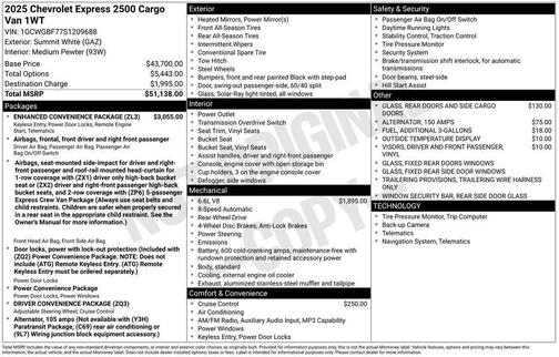 2025 Chevrolet Express 2500 RWD 2500 Extended Wheelbase WT
