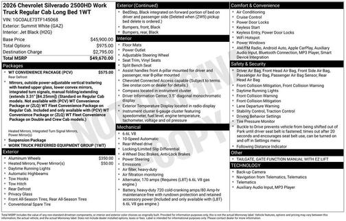 Summit White 2026 Chevrolet Silverado 2500 WT